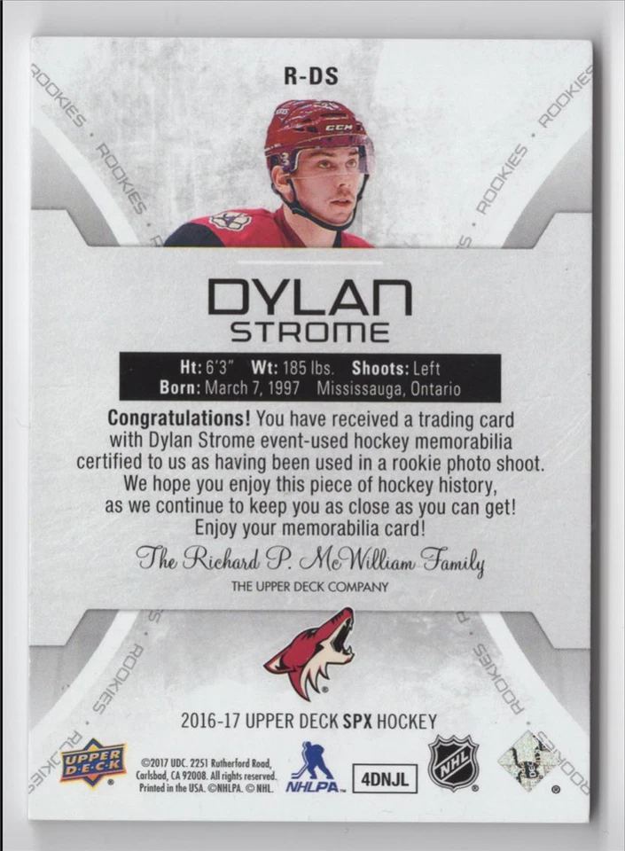 2016-17 SPX ROOKIE JERSEY Dylan Strome /235 Arizona Coyotes #R-DS - Image 2 of 2
