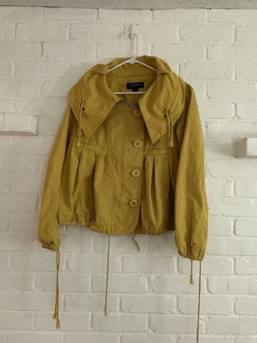 Coffee shop Women’s Jacket Yellow Button/zip/tie Cinch Waste Size XL - Picture 2 of 18