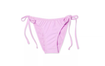 Womens Xhilaration Shirred Side-Tie High Leg Scoop Bikini Bottom Lavender Large