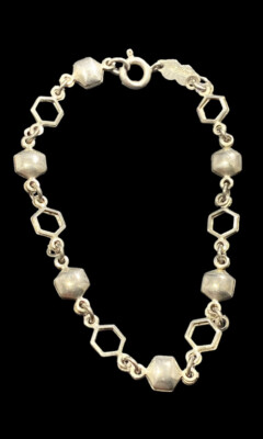 925 Italy Bracelet Hexagon Link Bracelet 5.4g Puffy & Open Work 6 3/4 in