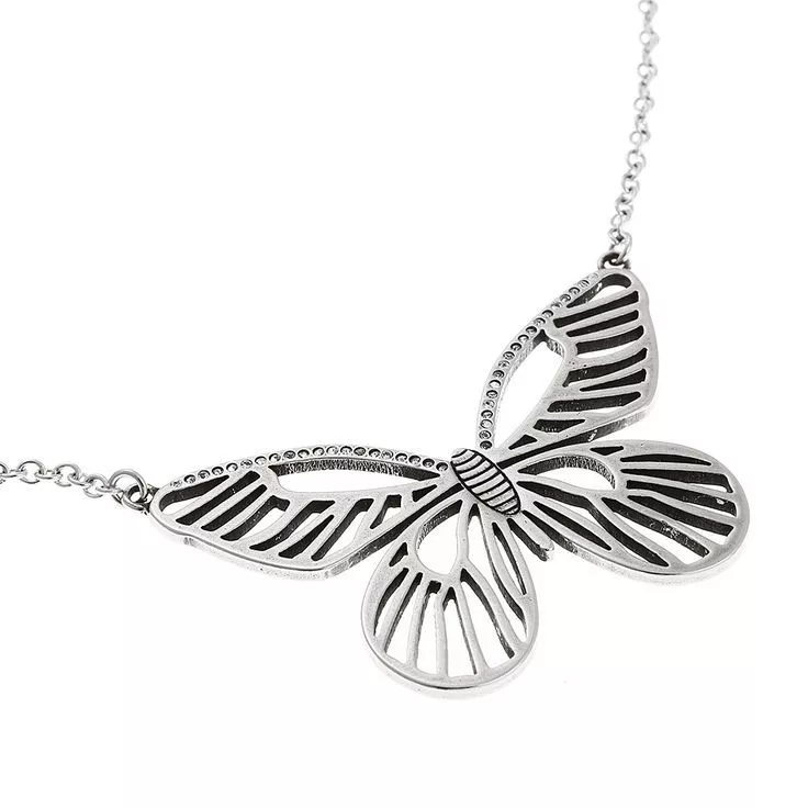 NEW FOSSIL SILVER TONE STAINLESS STEEL RHINESTONE BUTTERFLY NECKLACE JF87811040