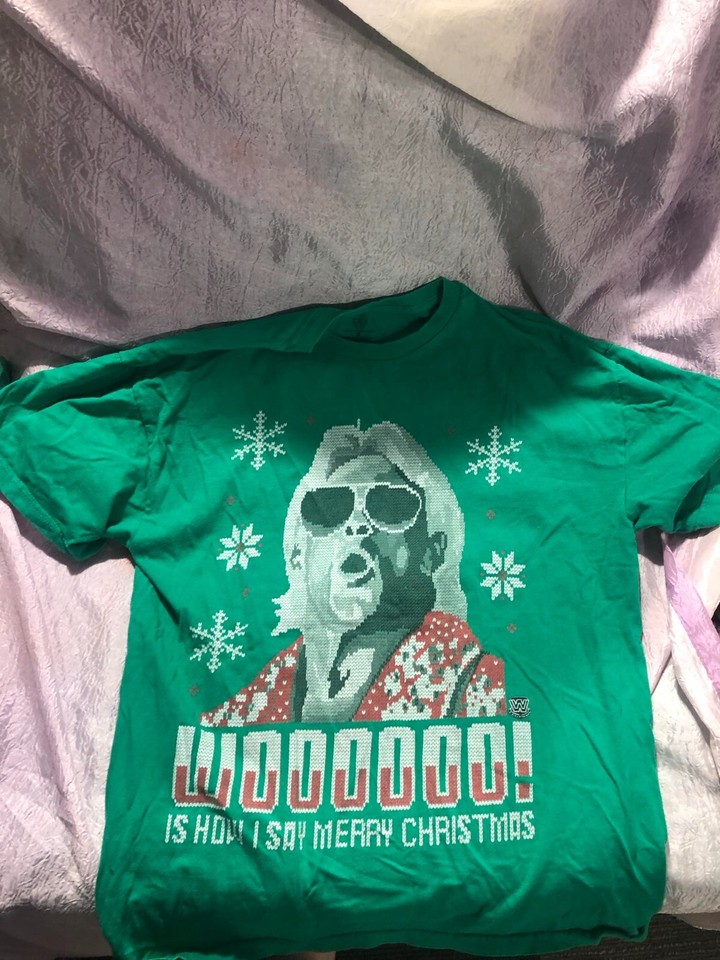 Ric Flair Wooooo Christmas WWE Mens Ugly Green T-shirt medium eBay