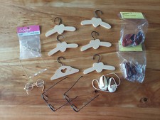 Lot Doll Making Accessories - Eyeglasses, Shoes, Wooden Clothes Hangers