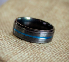 Mens unique style size 9/S wedding engagement ring band stainless steel blue