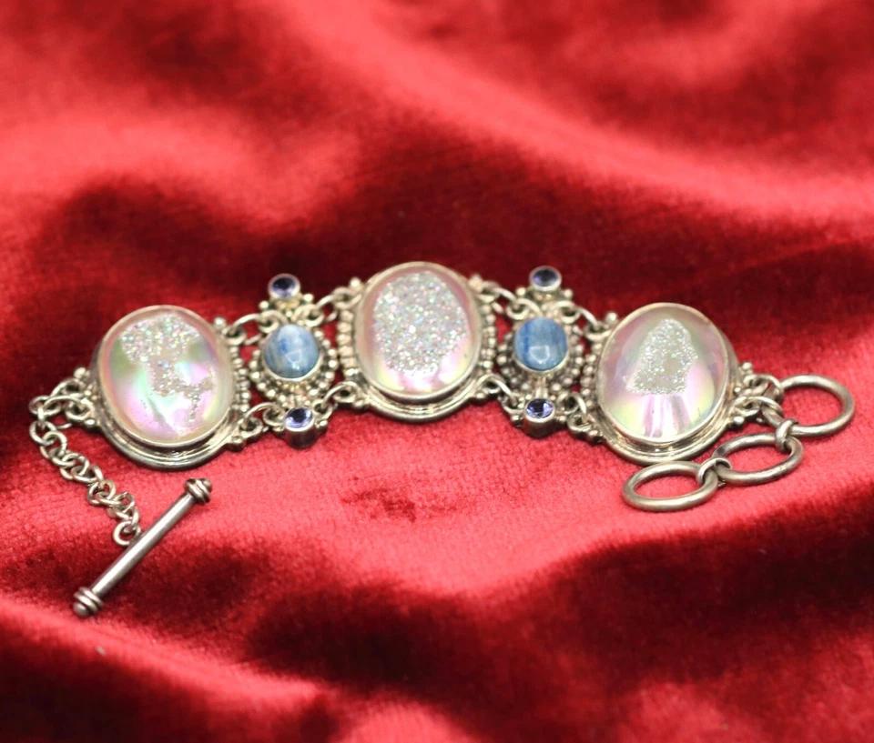 Pulsera de Turmalina De Colección Diseñador Sajen Plata de Ley, Drusy, Zafiro 54.8g Foto 2 de 4