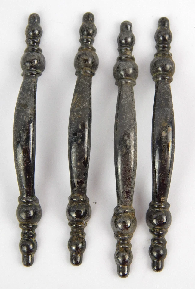 Juego de 4 tiradores/manijas de cajón vintage recuperados de 5" color níquel envejecido Foto 2 de 4