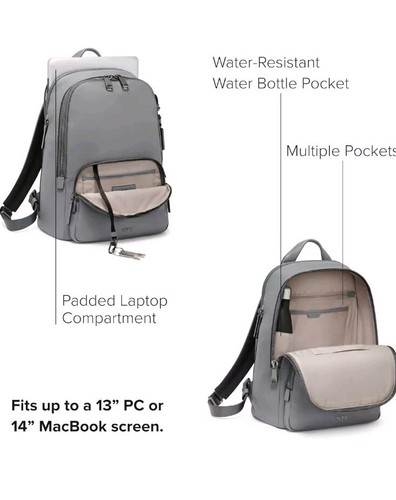 NEW Tumi Voyageur HANNAH 14.25” LEATHER Laptop Backpack - PEARL GREY - Picture 11 of 13