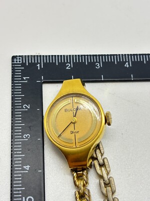 Exc+5] Christian Dior Bulova Watch Gold Dial Ladies Vintage Used
