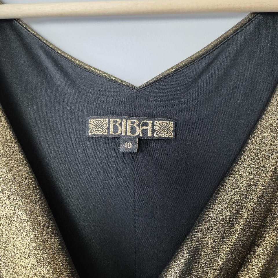 BIBA Long Evening Dress Size 10 Gold Front Split Buttons Festive