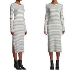 Current Elliott The Quince Dress Metallic Stripe Midi T Shirt Dress SZ 1/S $178