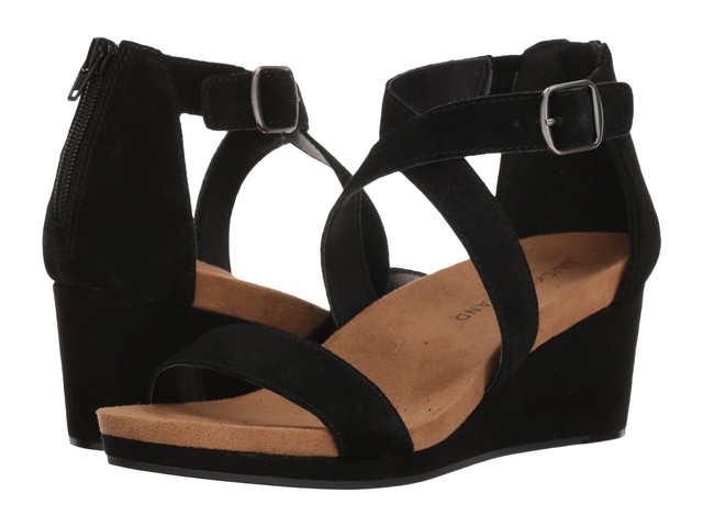 New In Box Womens Lucky Brand KENADEE Black Oiled Suede Wedge Sandals | eBay