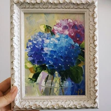 Hydrangea Painting Impasto Oil Painting Floral Art Original Art No Frame 6х8"
