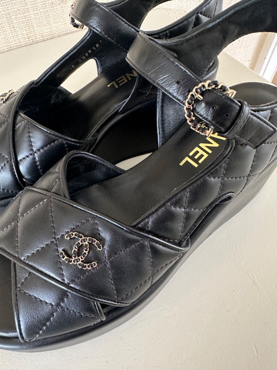 Chanel Wedge Platform Leather Sandal Size 38 Perfect Chanel Wedge Platform Leather Sandal Size 38 Perfect