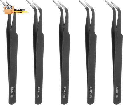 5Pcs Precision Tweezers Set ESD-15 120Mm Curved Anti-Static Anti-Mag