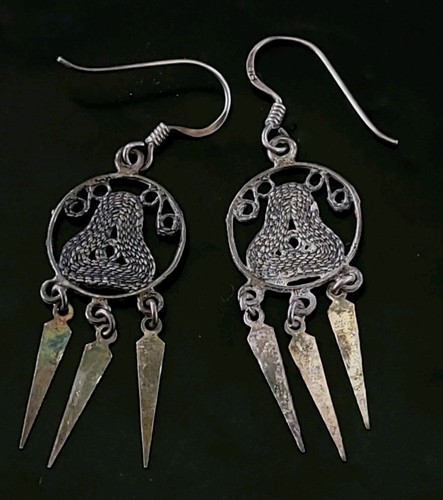 Vintage 925 Sterling Silver Cobra Snake Fringe Dangle Earrings 3.03g