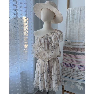Zimmerman Beige Floral 100% Silk One Shoulder Ruffled Playsuit Women s 3 US 10