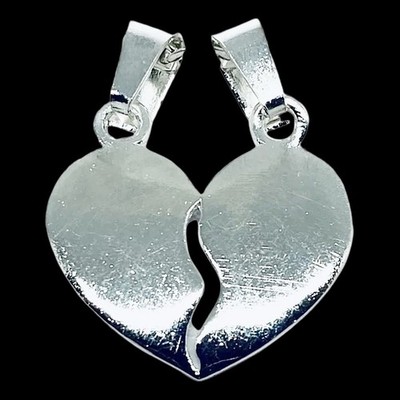 925 Sterling Silver Broken Heart Pendant Corazon Dije Handmade In Taxco Mexico