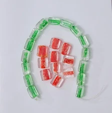 Red & Green Vintage Lampwork Glass Beads Glow In The Dark Specs 24 Pieces