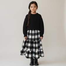 Skirt Flannel Girls 3/4 Maxi Buffalo Plaid Black Ruffle Tier Mom and Pop's Kids