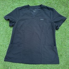 Jaanuu Scrub Top Womens Size Large V Neck Big Pockets Black Nurse