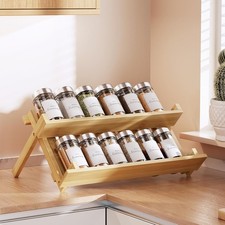MUDEELA Bamboo Spice Rack Organizer for Cabinet, X-Shaped 2 Tier Spice Shelf Org