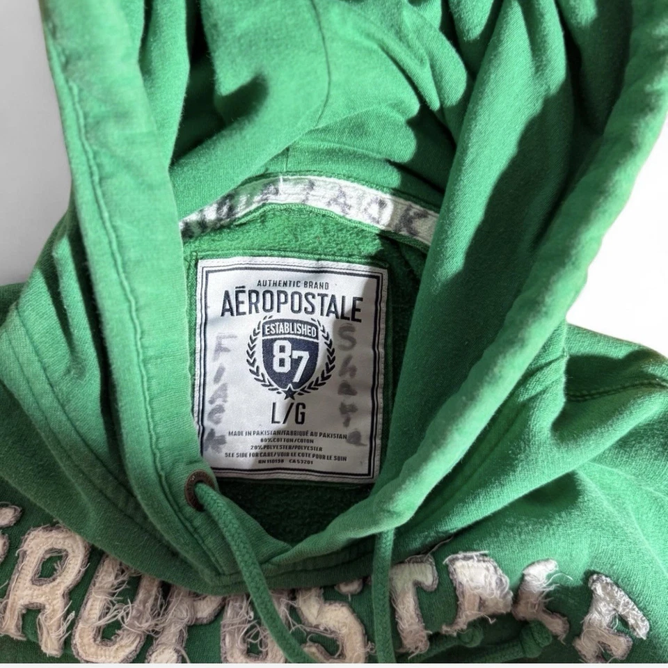 Aeropostale Y2K Surfer Skater Sudadera con Capucha Verde, Cremallera, Finales de la década de 2000 Foto 2 de 4