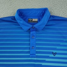 Callaway Polo Shirt Mens 2XL Blue Opti-Dri Golf Striped Performance Short Sleeve