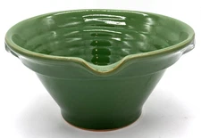 Yellow Ware Over and Back Ceramic Mixing Bowl  Green  12" x 6"
