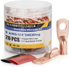 8 AWG 1/4 Inch M6 Battery Cable Lugs Heavy Duty Copper Wire Lugs 10pcs Heat