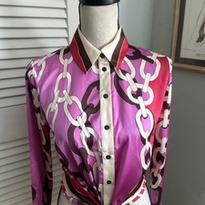 Rachel Zoe Top Womens XS Fuchsia Chain Print Maximal Old Money Equestrian Chic