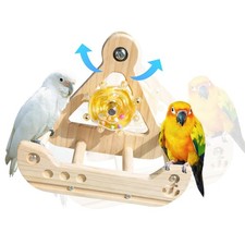 Bird Stand Perch Toy,Interactive Rocking Parakeet Toy and Perch, Wooden Exerc...