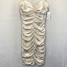 NWT Silver Metallic Bodycon Dress Womens Size 9/10 Ruched Strapless Club Party