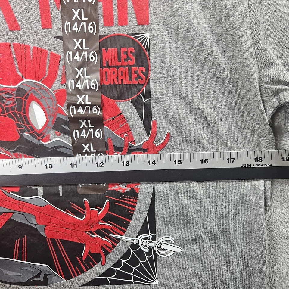 Marvel Spider-Man Shirt Boys XL 14/16 Gray Miles Morales Graphic Tee Queens - Image 3 of 4