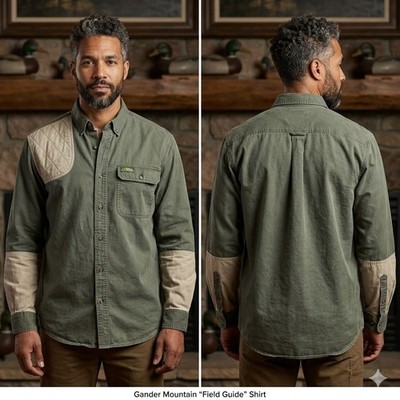Gander Mountain Mens Shooting Shirt L Quilted Shoulder Long Sleeve Button Down