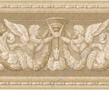 Victorian Roman Architectural Angels Cherubs Mermen Beige Wallpaper Border 6.75"