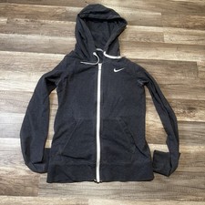 Womans XS Dark Grey Nike Zip Up Hoodie White Embroidered Swoosh