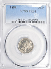 1889 THREE CENT NICKEL PROOF ~ NICE BRIGHT PCGS PR64!