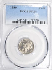 1889 THREE CENT NICKEL PROOF ~ NICE BRIGHT PCGS PR64!