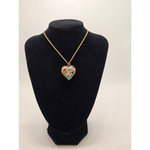 Dyadema Italy Bronze Murano Glass Heart Pendant Necklace Millefiori Gold Leaf