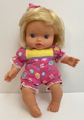 Vintage 1995 Kenner Baby Go Bye Bye Doll Blonde Baby Yellow/Pink Outfit Pink Bow