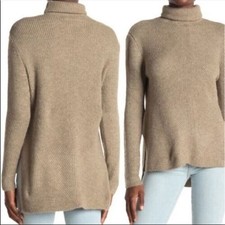 Sweet Romeo Sweater Large Heather Latte NEW Abstract Rib Turtleneck Hi Low Tunic