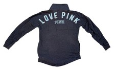Victoria's Secret Pink Sweater Women Size S Sherpa 1/4 Snap Sequin Logo READ