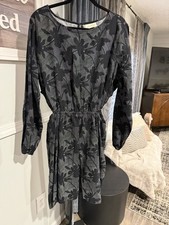 Universal Thread Black White Floral A-Line Dress Balloon Sleeve Elastic 2XL