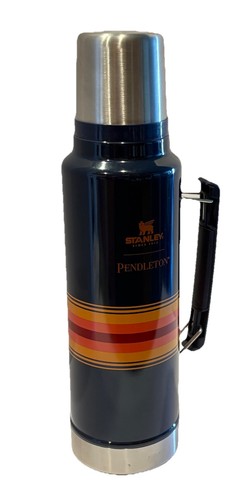 Stanley Pendleton Classic Vacuum Insulated Thermos Bottle 1.1 QT Navy Stripe