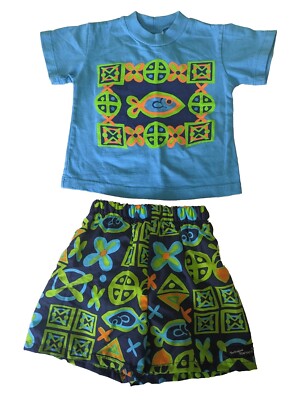 NWT~Flap Happy~Baby Boys Swim Diaper/Shorts & Top~12 months~Blue Turquoise~New 