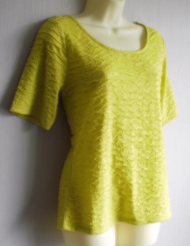 Versatile Citrus Lime Textured Overlaid Fabric Wide Neck T Shirt Top UK Size 14 - Picture 3 of 5