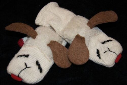 ADULT LAMBCHOP MITTENS knit FLEECE LINED lamb chop puppet costume mitts animal - Picture 1 of 5