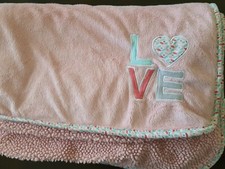 Carter  s Pink Love Heart Baby Girl Blanket sherpa Lovey flowers trim 30 40" lovi