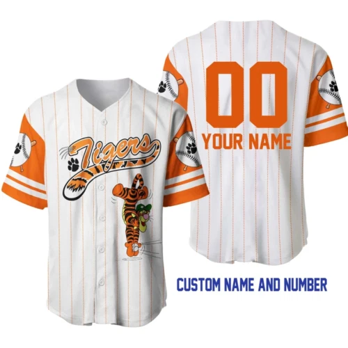 Custom Name & Number Tigger Tiger White Orange AOP 3D BASEBALL JERSEY SHIRT
