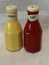 Ketchup  Mustard bottle shaped 3 1/2" SALT  Pepper Shakers SET